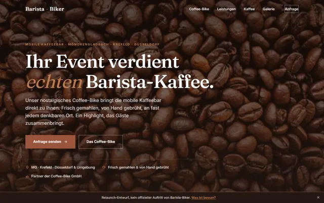 Startseite des Barista-Biker-Entwurfs